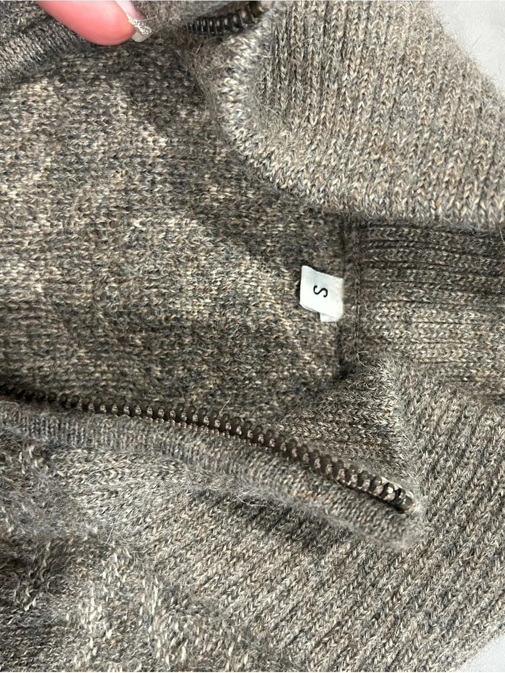 100% Baby Alpaca Zip Front Sweater Cardigan Gray Beige Striped Size S Peru Farm
